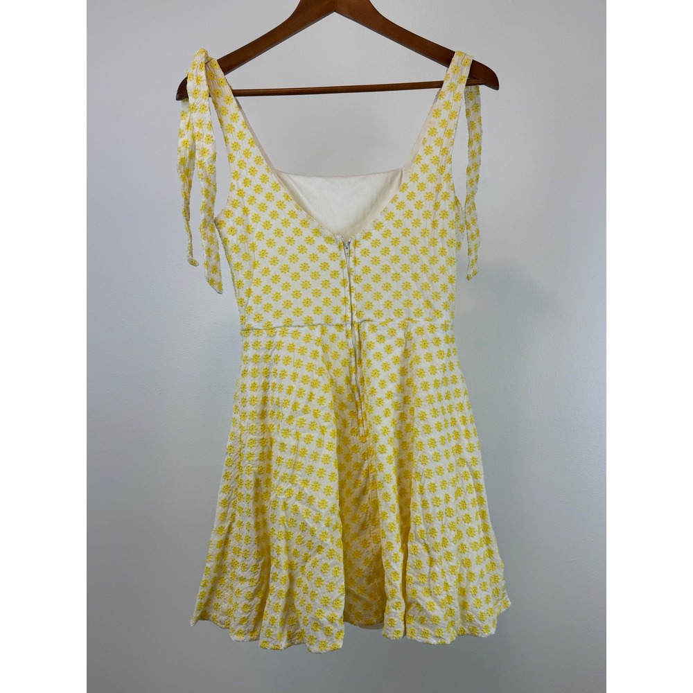 Mi Ami Mini Dress Womens Small Yellow Floral Tie Shoulder Embroidered Sundress - Picture 3 of 8
